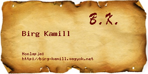 Birg Kamill névjegykártya